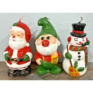 Vintage INTERPUR Wax Christmas Candles Korea Set of 3 – Santa Elf Snowman 5"